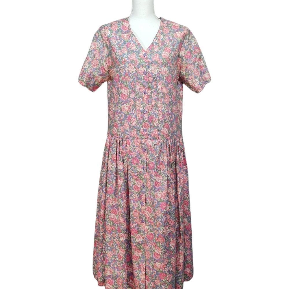 Vintage Laura Ashley Floral Button Front Dress 10/L